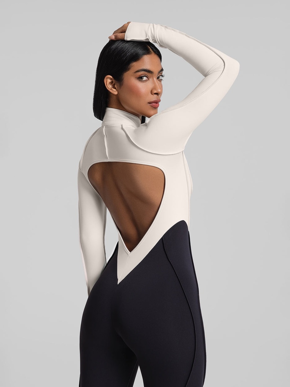 NWT Bttrm Better Me Two-Tone Full-Length Catsuit Cream Black XXL